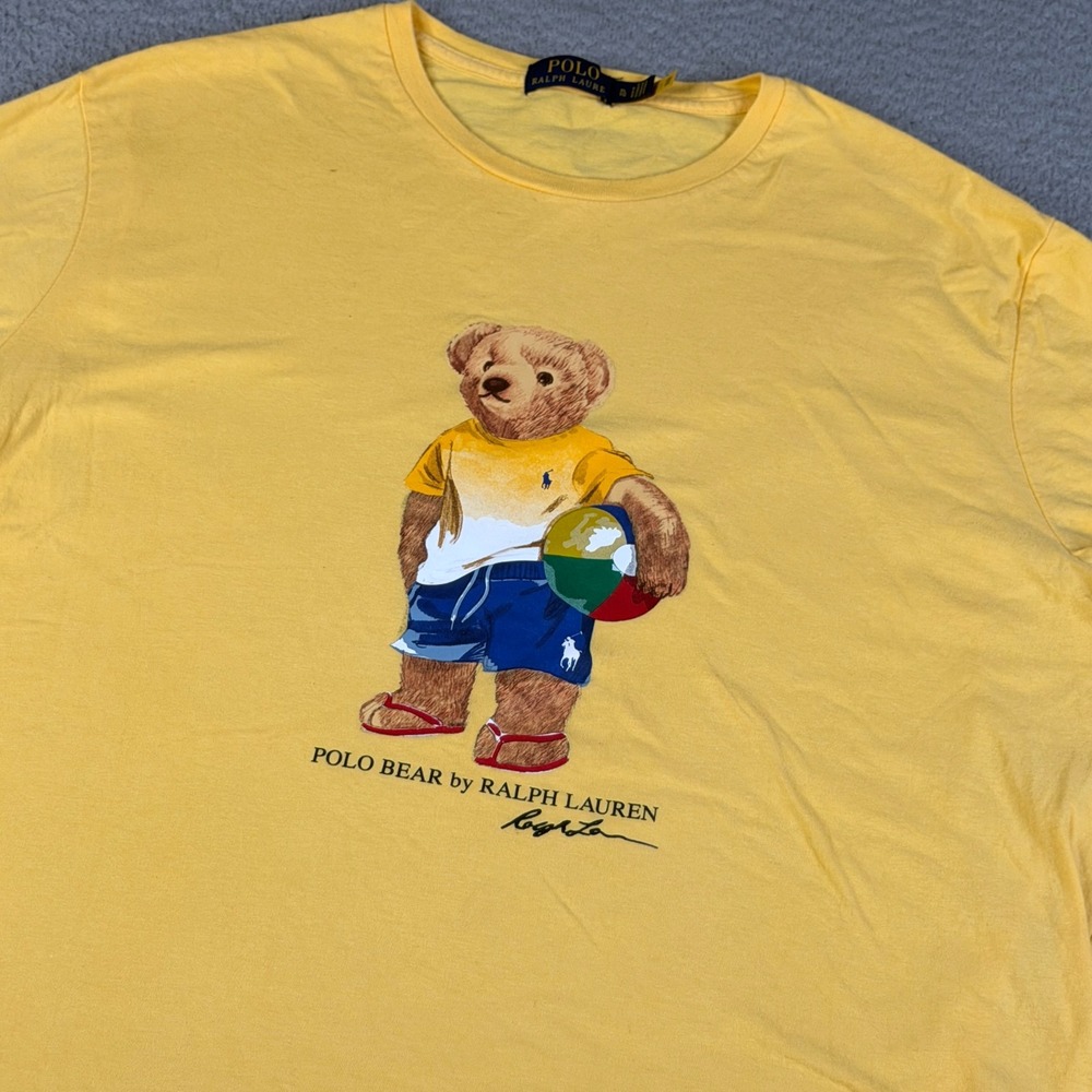 Polo Ralph Lauren Polo Bear T Shirt Mens XL Yellow Beach Ball Outfit Graphic